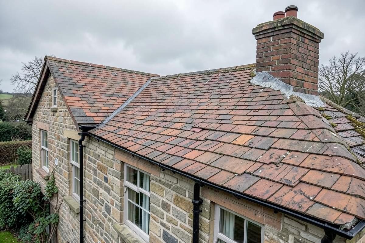 Completed clay pantile re-roof with new lead flashings on a barn conversion in Great Dunmow, Essex