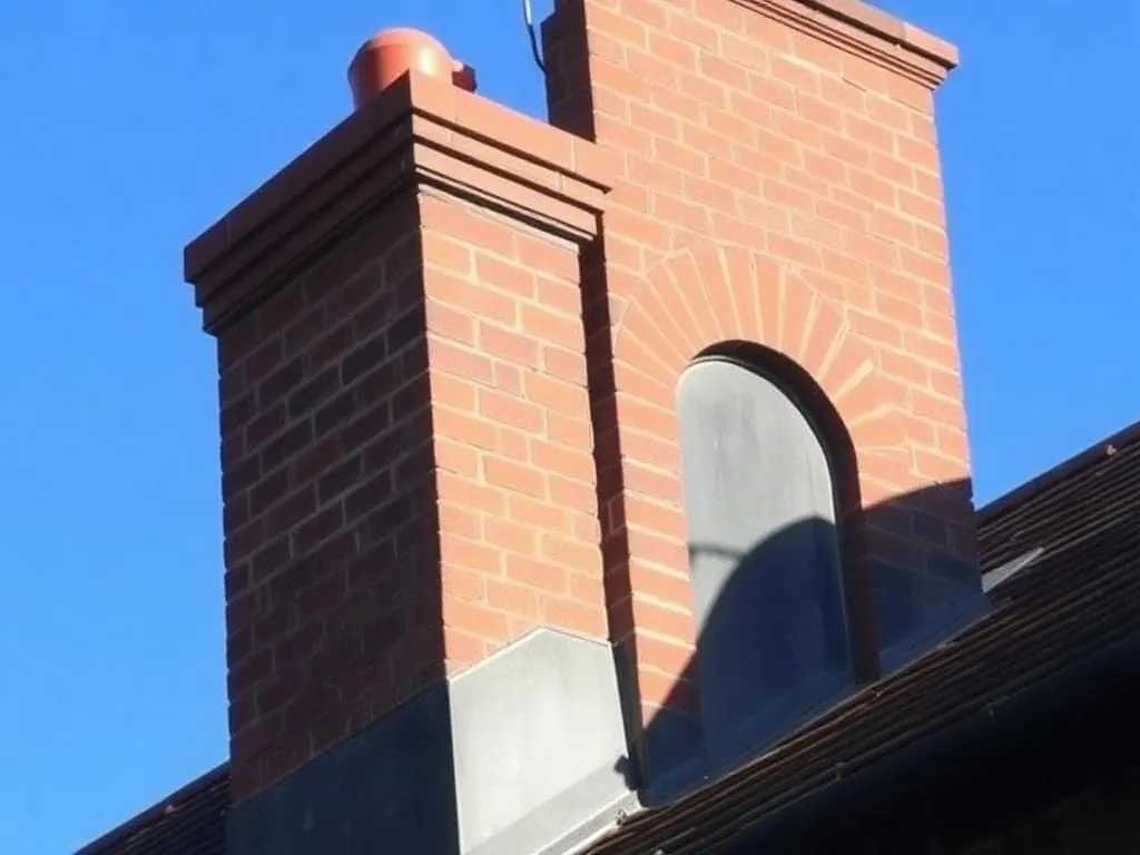 Repointed chimney stack with new lead flashing in Essex