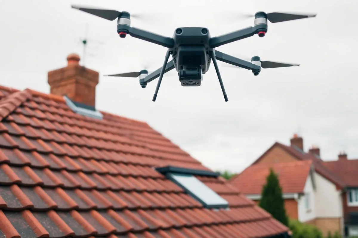 Drone roof survey photographing a tiled roof in Essex